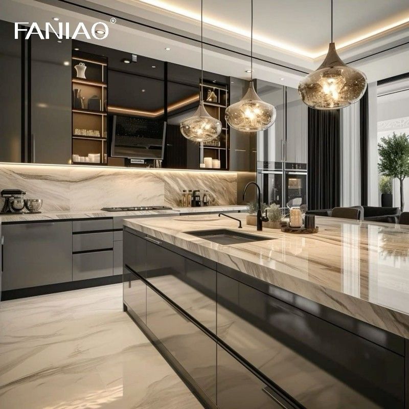 Modern Style PET Kitchen Cupboard Furniture Flat Pack Matte Finish Powder Coating Kitchen Cabinets