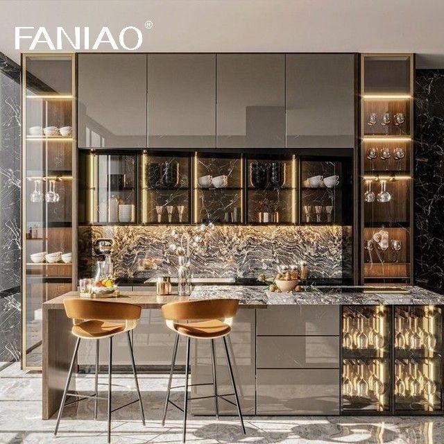 High Gloss Solid Wood Kitchen Design Cabinets Set Furniture Custom Modern Melamine Kitchen Cabinet