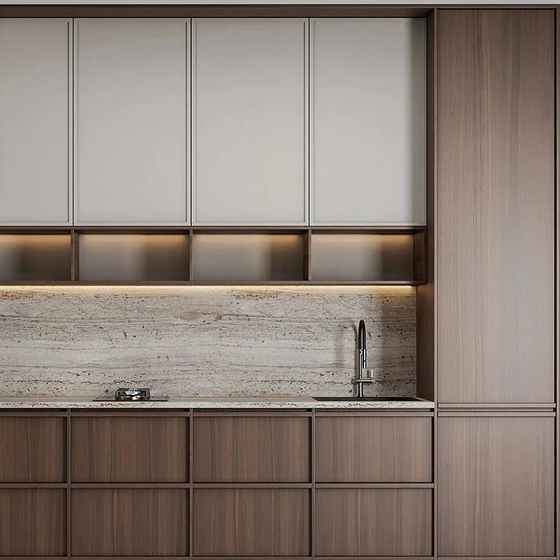 Custom New Luxury Modern Wood Door Material Wood Grain Kitchen Cabinets for Villa