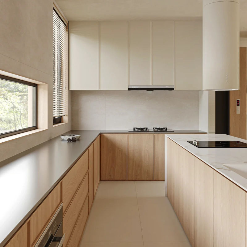 High End Contemporary Wooden Veneer Matt Kitchen Kitchen Cabinet Designs From FANIAO Factory