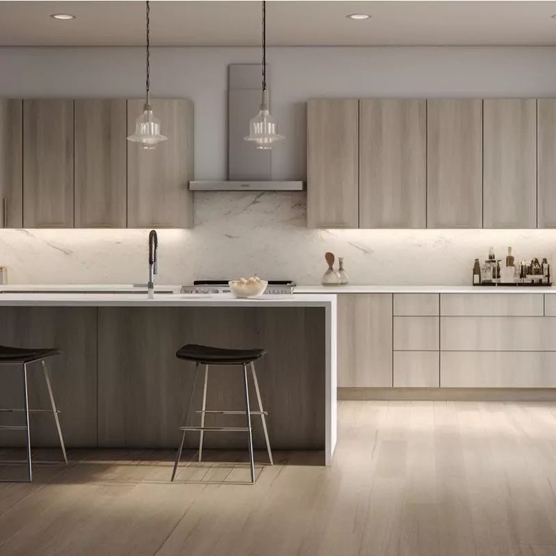 FANIAO Modern Designs Villa Wood Grain Complete Sets Kitchen Cabinet Solid Wood Kitchen Cabinet