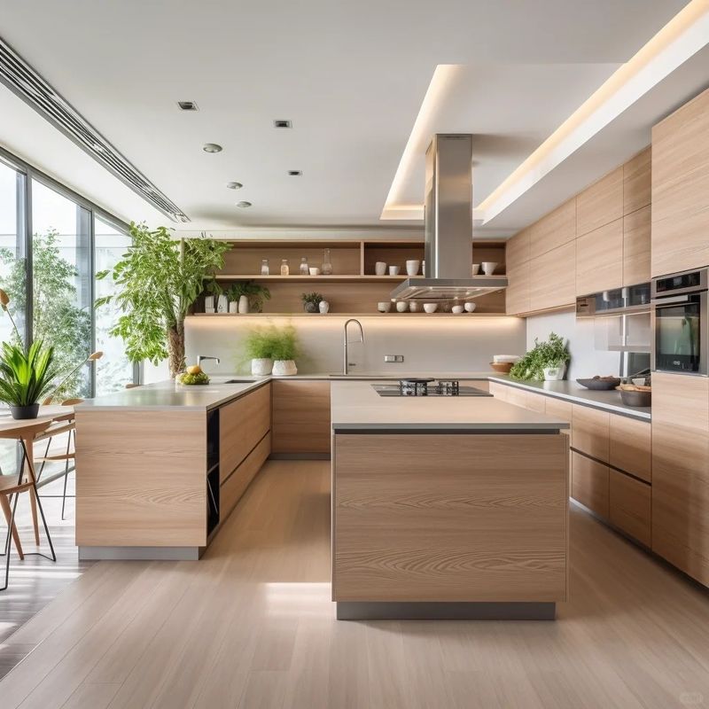 Factory Modern Natural Wood Grain Veneer Melamine Custom Kitchen Cabinets
