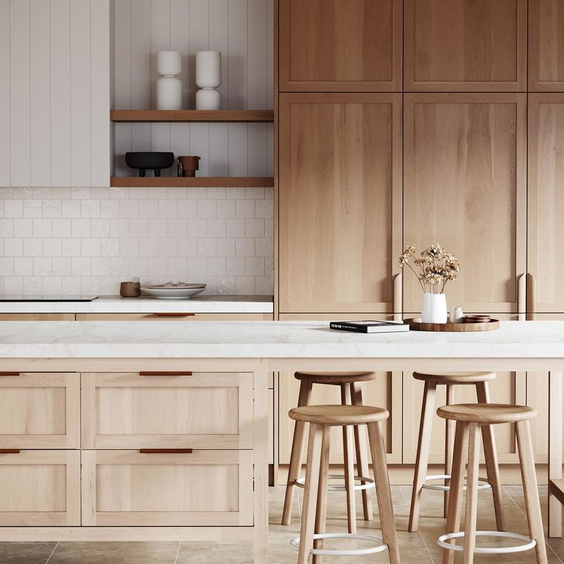 Modern Light Luxury Design Kitchen Wood Veneer Kitchen Cabinet With Island
