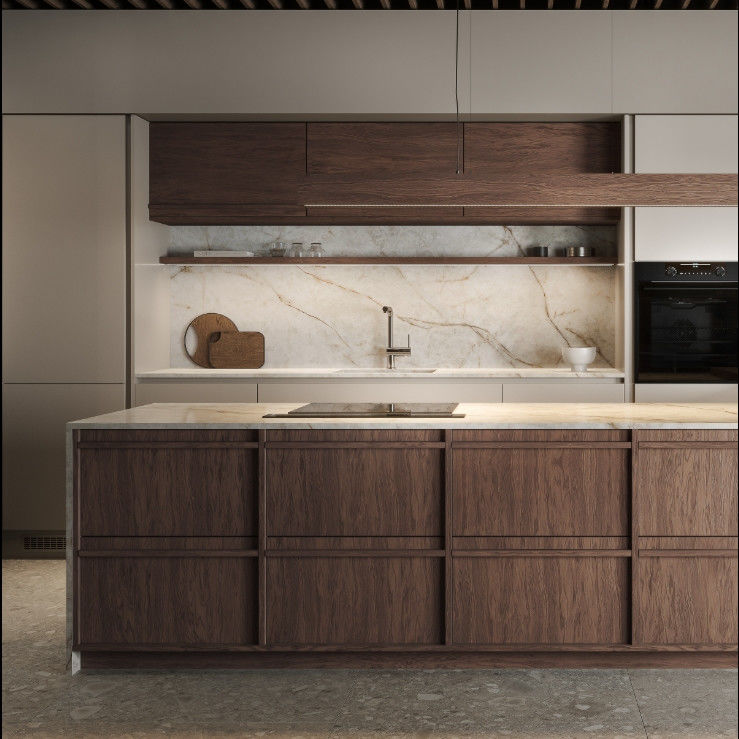 Classic Wood Kitchen Cabinet Affordable Price Customized Wood Grain Villa Kitchen Cabinet