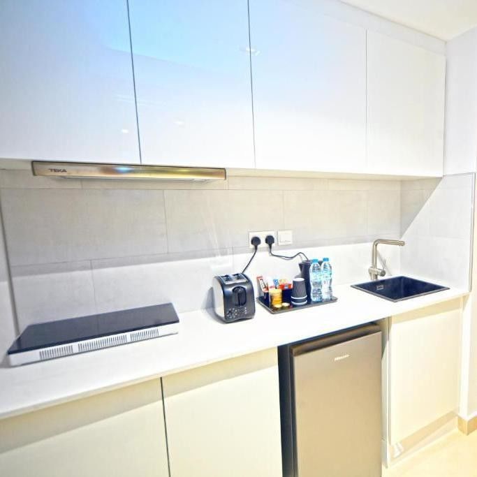 Custom Design All In One Melamine Modular Kitchen Cabinet Set With Sink For Hotel Furniture