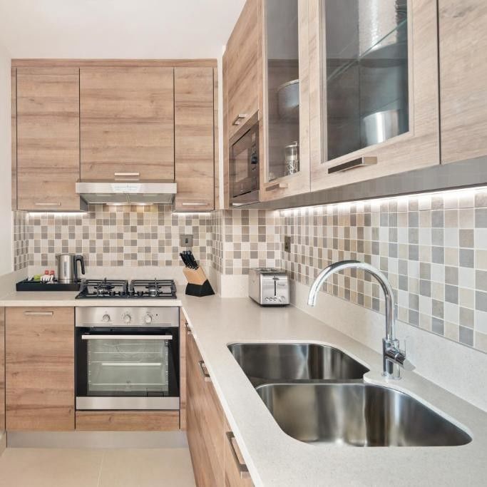 Custom Kitchenette For Hotel Small Wooden Cupboard All In One Kitchen Unit Modular Wood Grain Kitchen Cabinet