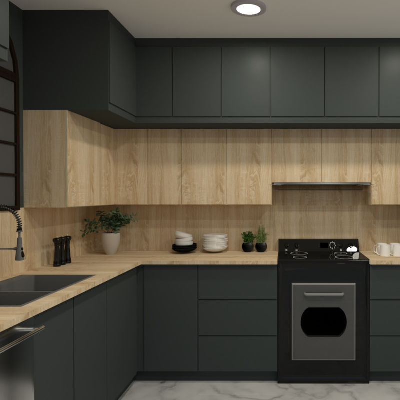 Modern Luxury Black Solid Wood Veneer Kitchen Cabinet For Villa House Building Project