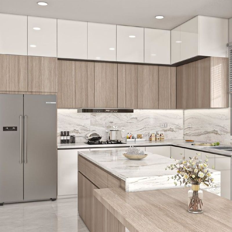 Apartment Project Full Set Smart Modern Style Custom Cabinet Wood Grain Kitchen Cabinet For Contractors