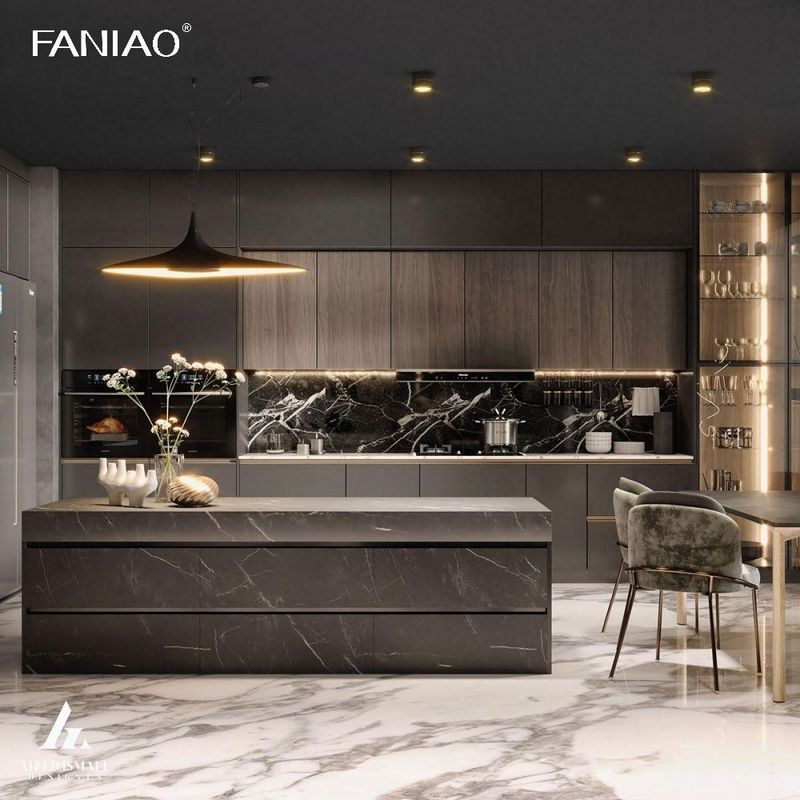 Full Set Smart Modern Style Customize Solid Wood Kitchen Cabinet For Villa