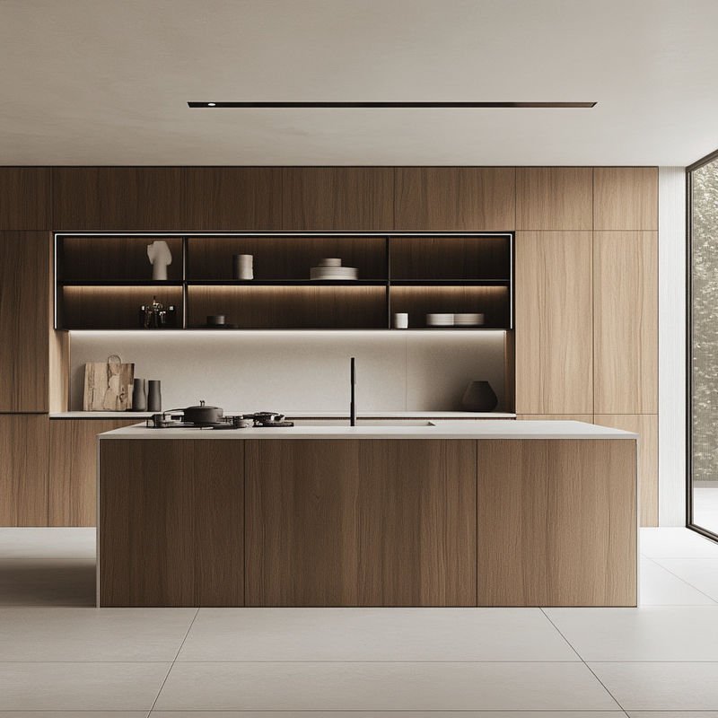 Custom Wood Grain Melamine Modern New Design Kitchen Cabinets For Apartment