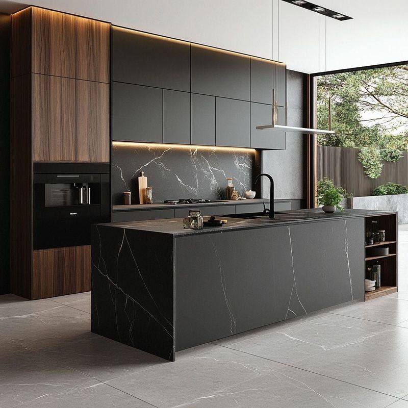 Modern Kitchen Cabinet With Island Sintered Stone Countertops Wood Grain Kitchen Cabinets Designs For Villa