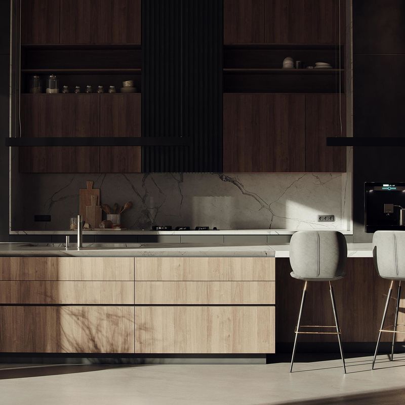 Customized Wooden Veneer And Matt Black Lacquer Modern Kitchen Cabinet Designs For Home Kitchen Cabinet