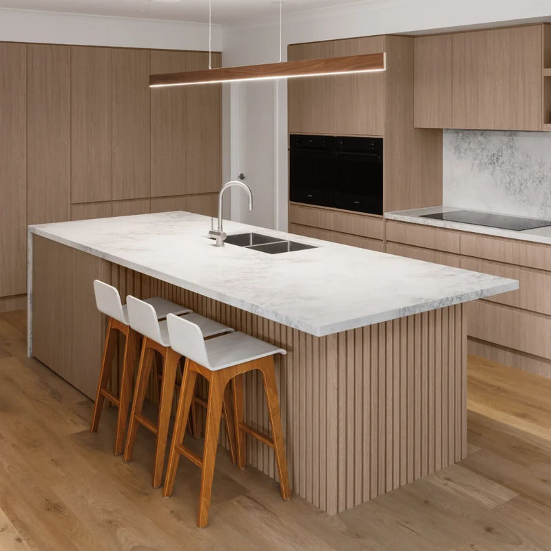 Australian Standards Contemporary Veneer Kitchen Cabinets Custom Modern Marble Countertop Wood Kitchen Cabinet for Contractors