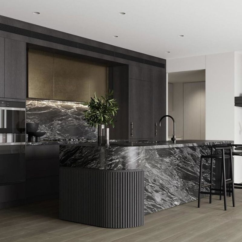 Customized Modern Gray Wood Grain Kitchen Cabinet High Quality 3D Automatic Smart PVC Design MDF Carcase Glass Door