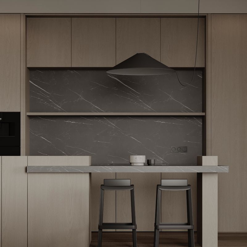 Modern Island Kitchen Designs Complete Metal PET Laminate Glossy Kitchen Cabinets MDF Lacquered Glass Includes Faucet