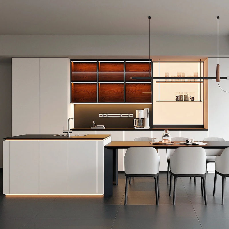 Luxury Modern Design Plywood Chipboard MDF Wooden Kitchen Cabinets Cupboard for Dining Room with Drawer Sink
