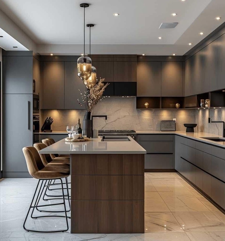 Luxury Modern Kitchen Cabinets Design Stone Island Coque Solid Wood Plywood Stainless Steel Granite Sink Backsplash for Home Use