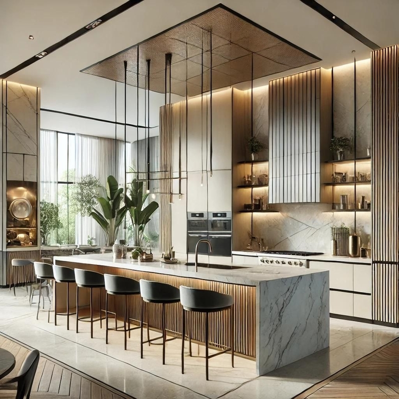 Solid Light Brown Ash Wood Kitchen Cabinets with Luxury Designs Stainless Steel Countertop & Sink for Apartment Kitchen