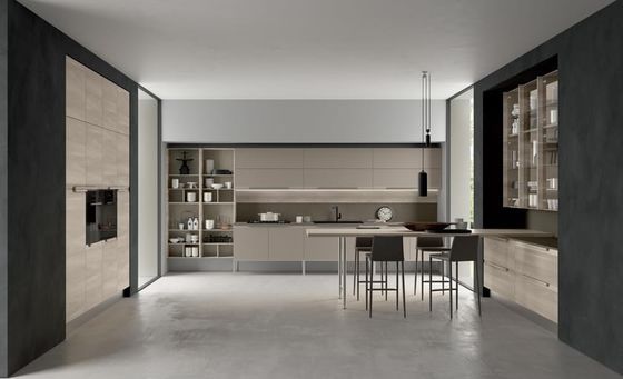 Neue modulare Struktur Matt Holz und Aluminium Küchenschrank Designs