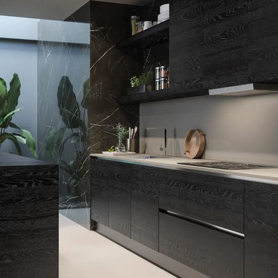 Moderne modulaire keukenkasten met houtkorrels