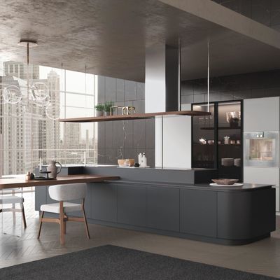 Luxusmoderne Smart Modular Küche Design Holzmöbel Vernis Türplatte Wirtschaftliches Holz Wand Küchenschrank mit Insel