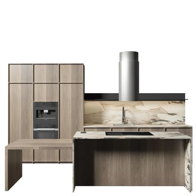 Customised Luxury Smart Hotel Apartment Kitchen Hanging Cupboard Cabinets With Quartz Countertop Island